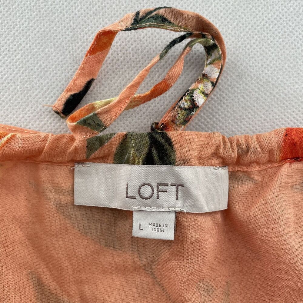 LOFT Orange Short Sleeve Orange Print Strappy Square Neckline Cropped Top Size L - Picture 5 of 10